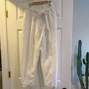 Anthropologie Cream Tie-Waist Pants
